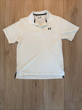 Under Armour Off White Polo with Black Logo Accents